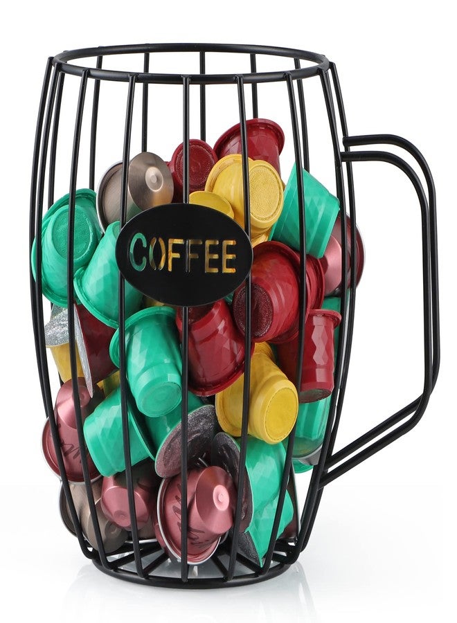 MOLIGOU Coffee Pod Basket, Black, Round, Modern, Rustic, Country-Chic, K Cup Storage, Organizer, Decor, Kitchen Counter, Coffee Bar - Image 1